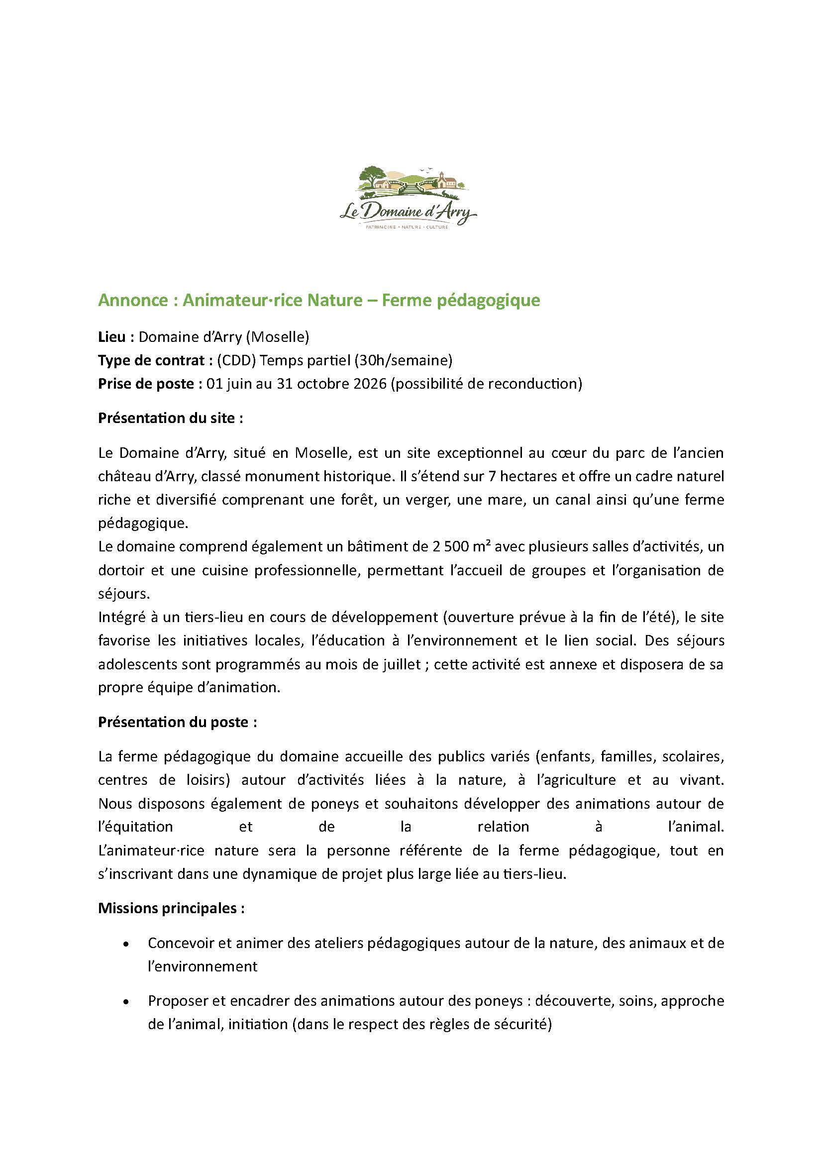 offre emploi animateur nature 