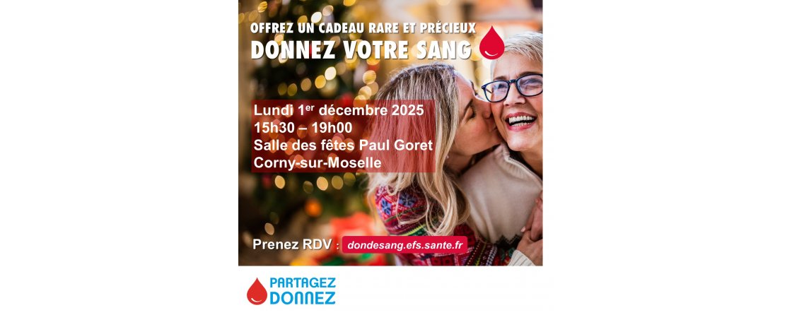 Don du sang à Corny-sur-Moselle le Lundi 1er décembre 2025